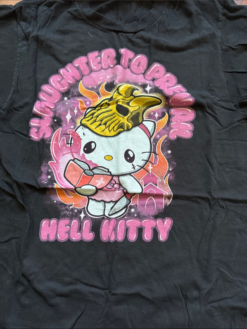 Black "Hell Kitty" Graphic Short Sleeve Tee with Pink Accents